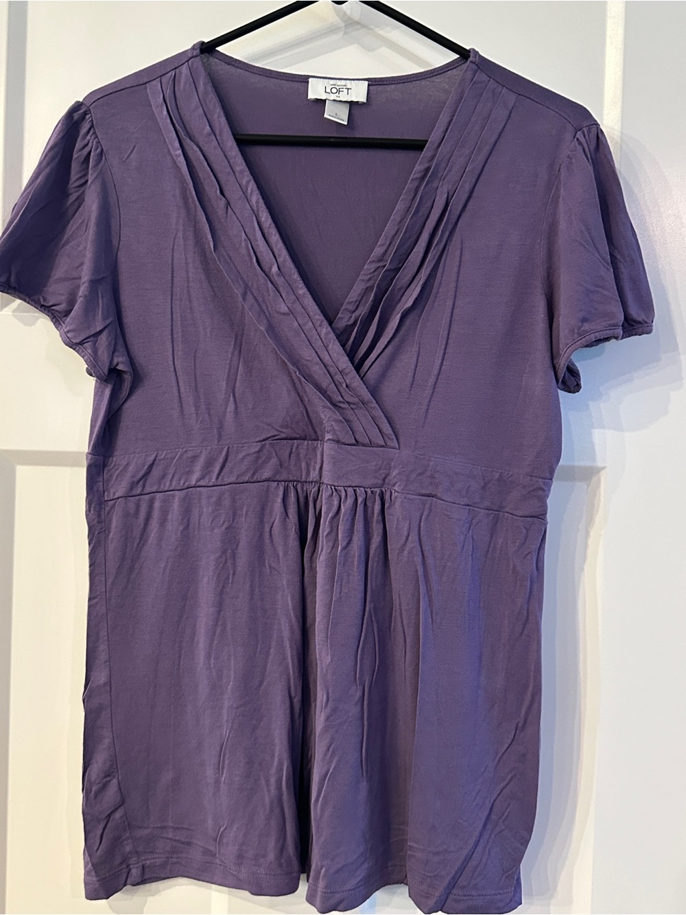 Ann Taylor Loft v-Neck Blouse Top Shirt Large purple Womens